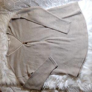 Soft Surroundings knit pullover sweater 1/2 zip tan sz L